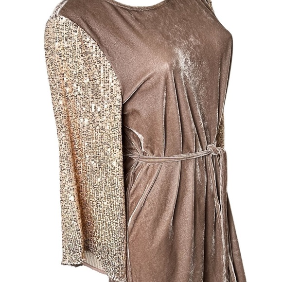 MYSTREE Velvet Flutter Sleeve Sequins Blush Pink Dress Women's Size M - Picture 11 of 16